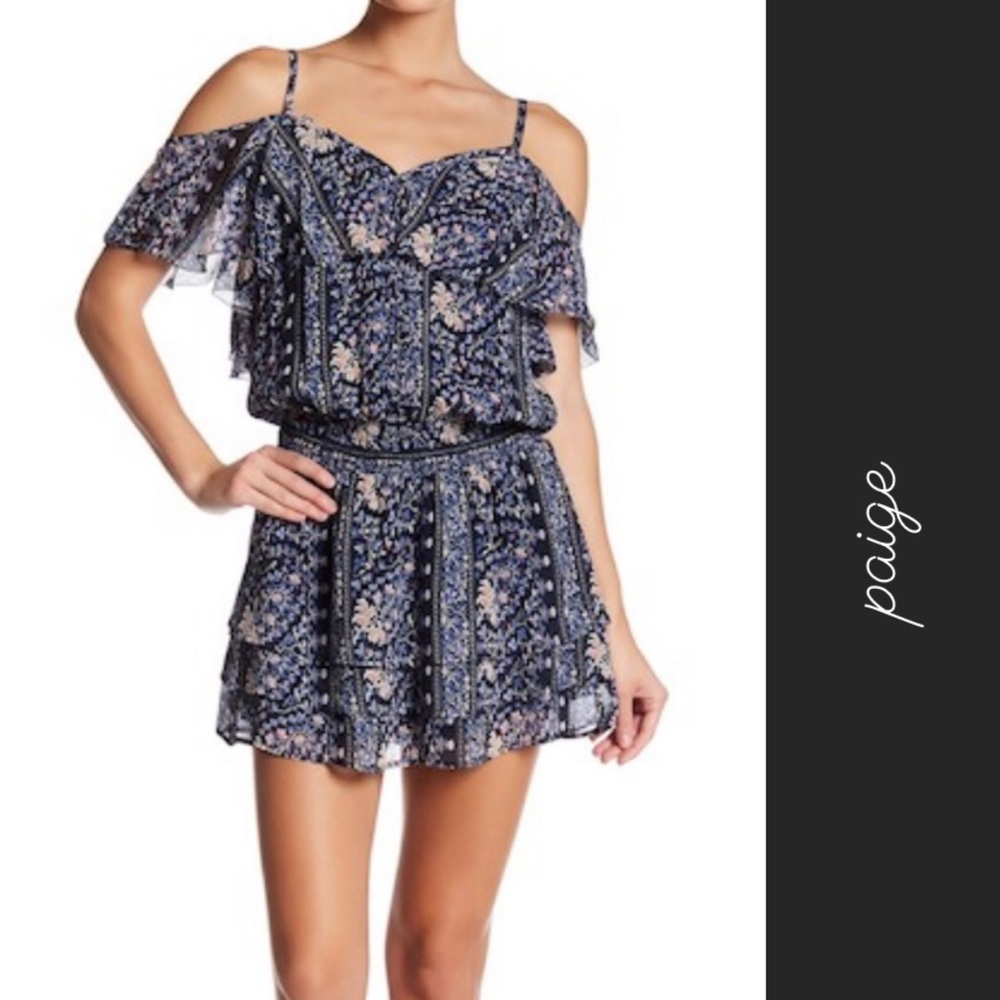Paige Olympia Cold Shoulder Silk Dress Blue • XS